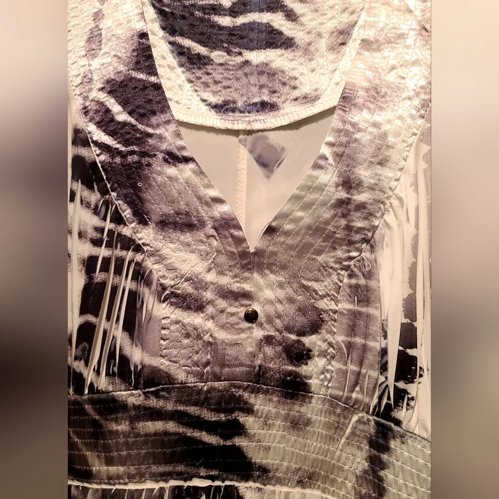 One World white&black tye dye crinkle stretch tuxedo dress szM BEAUTIFUL - Picture 5 of 9